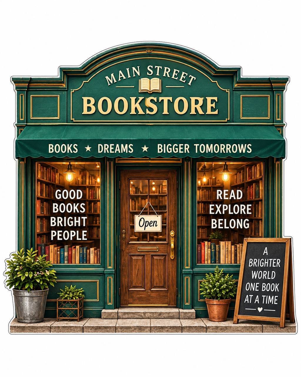 6x8 ft Main Street book store flat Coroplast storefront cutout