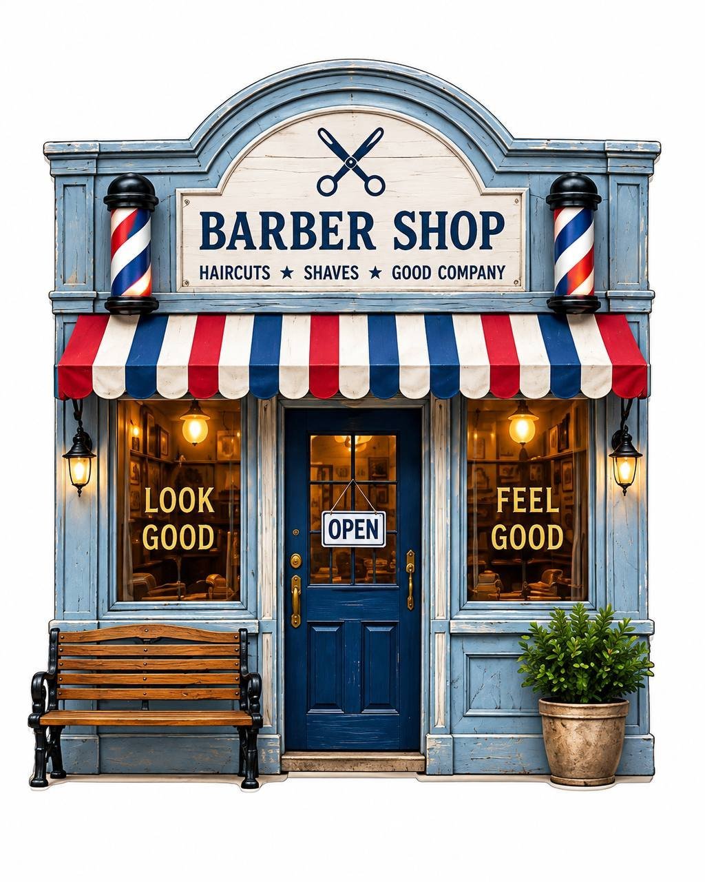 6x7 ft Main Street barber shop flat Coroplast storefront cutout