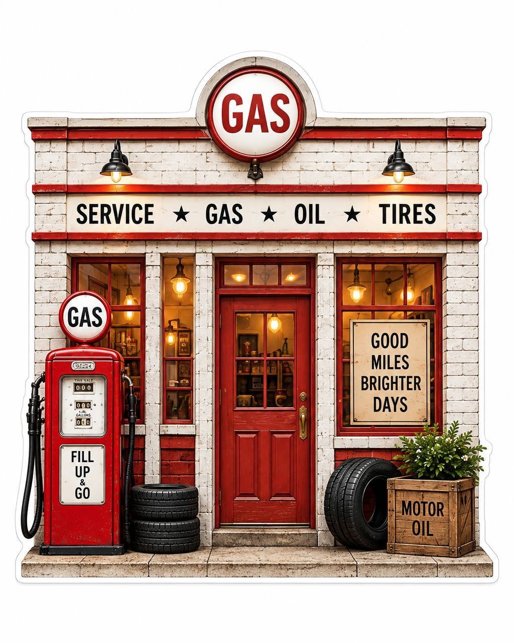 6x7 ft Main Street gas station flat Coroplast storefront cutout