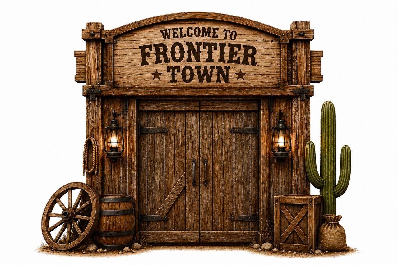 Wild West Frontier Town entrance backdrop