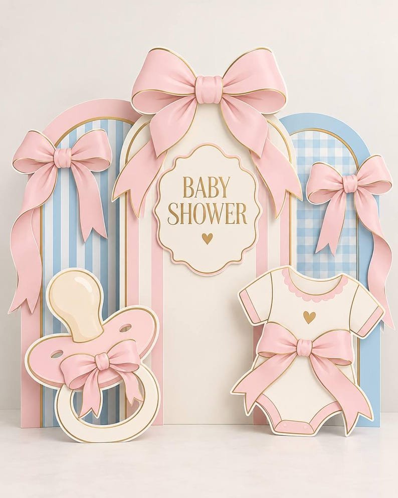 Pacifier and onesie baby shower arch backdrop set