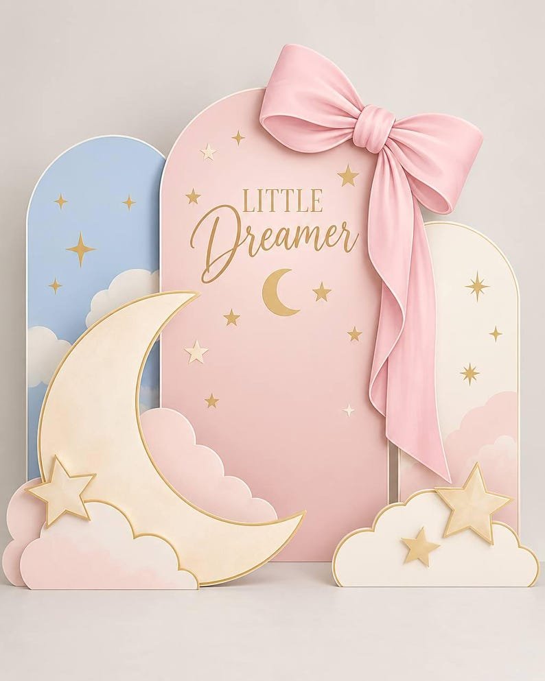 Little Dreamer moon and cloud baby shower backdrop