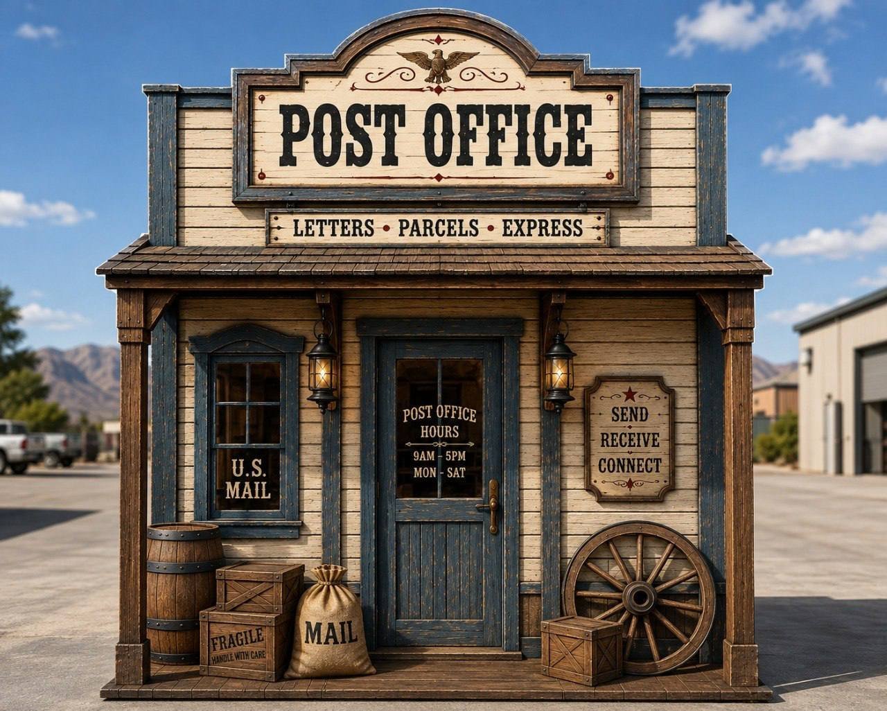 Wild West post office storefront backdrop
