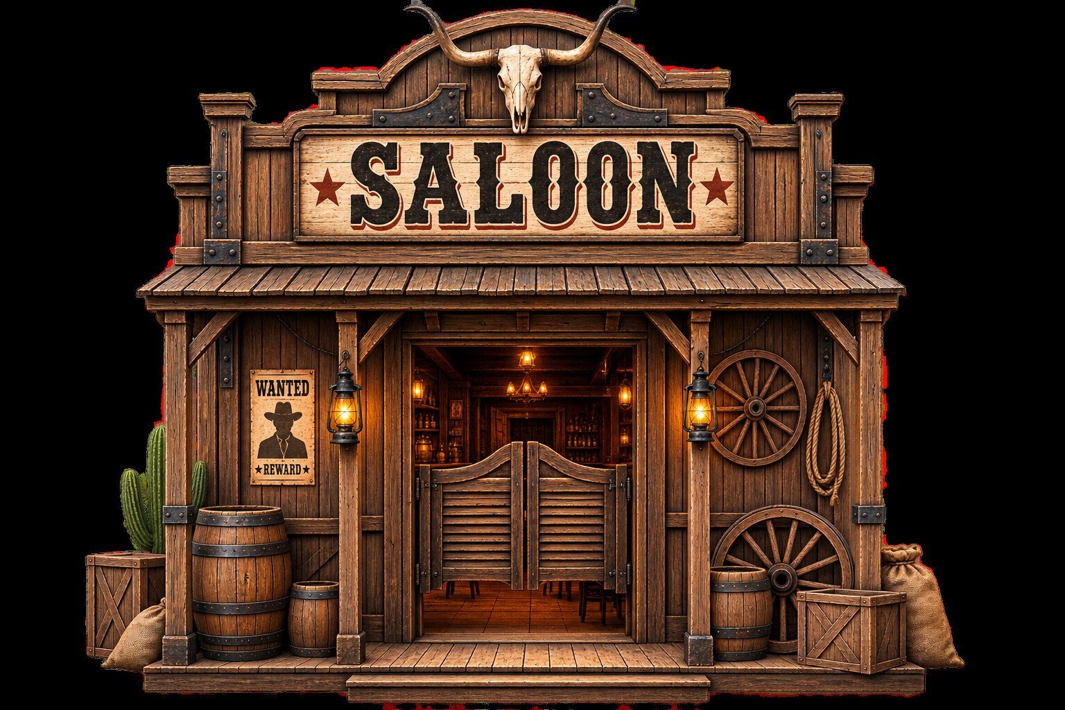 Detailed Western saloon photo booth backdrop